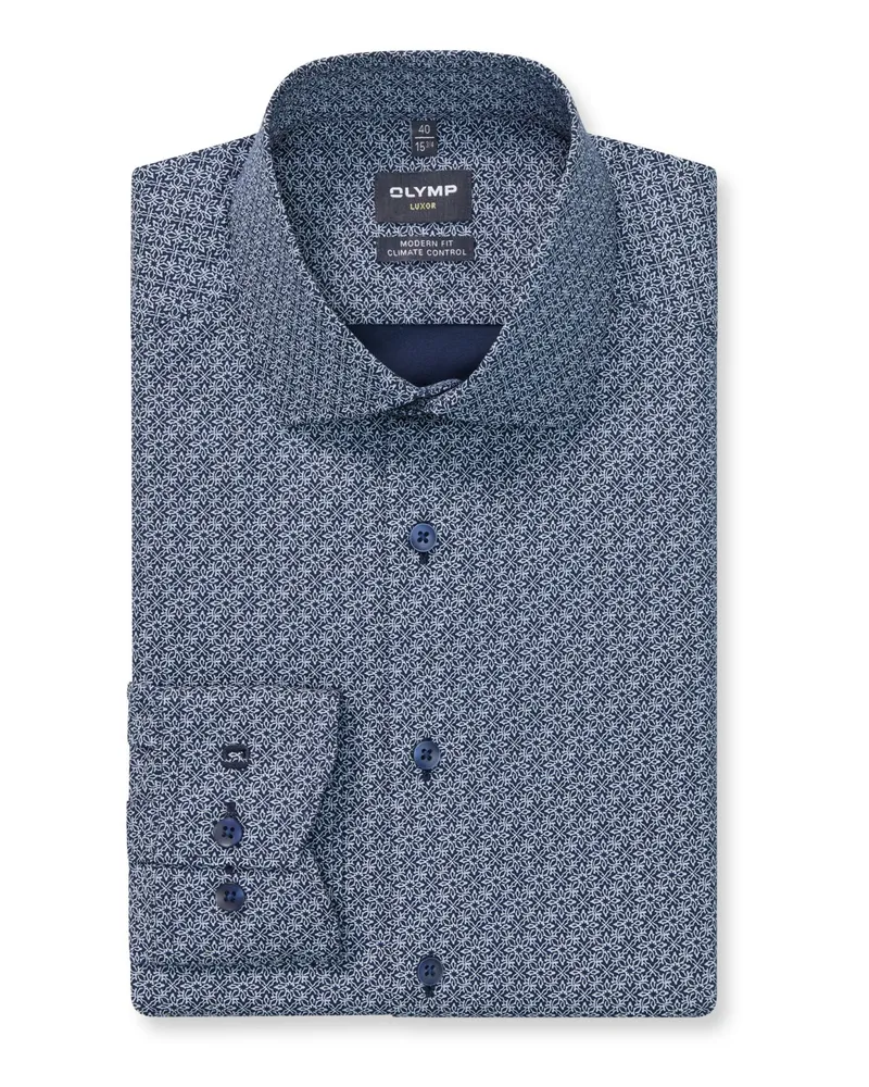 Olymp Luxor, Modern Fit, Gemustertes Hemd mit Climate Control in Marine