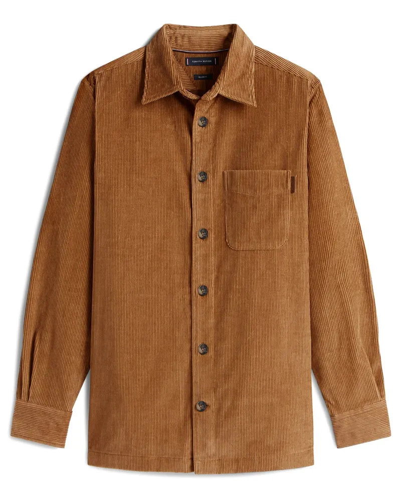Tommy Hilfiger Overshirt aus Baumwollcord mit Label-Aufnäher, Relaxed Fit in Hellbraun