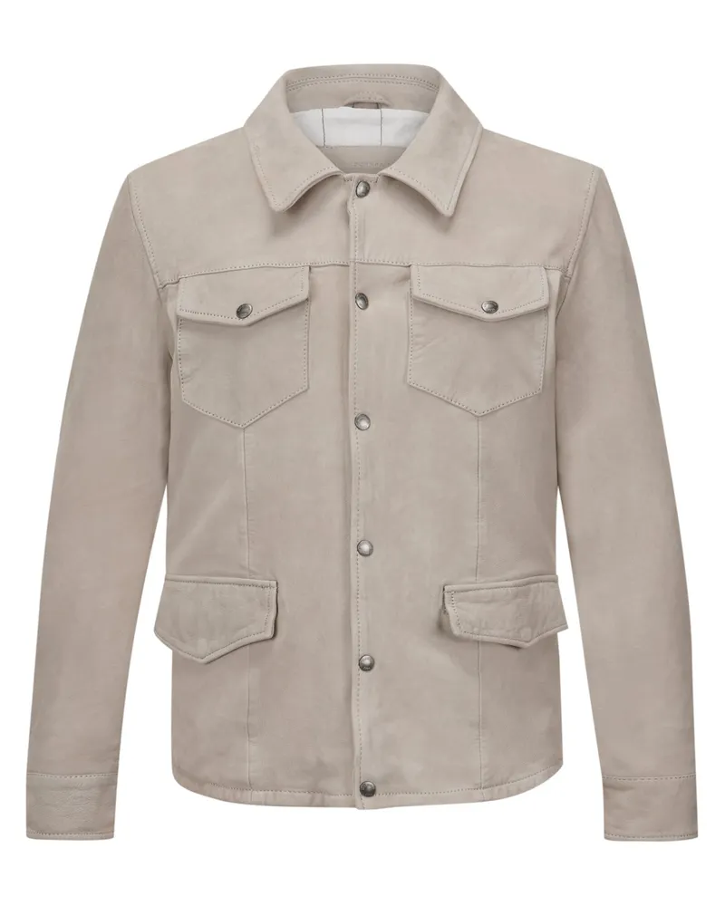 Milestone Lederjacke MSValerio in Overshirt-Optik aus weichem Ziegenveloursleder in Beige
