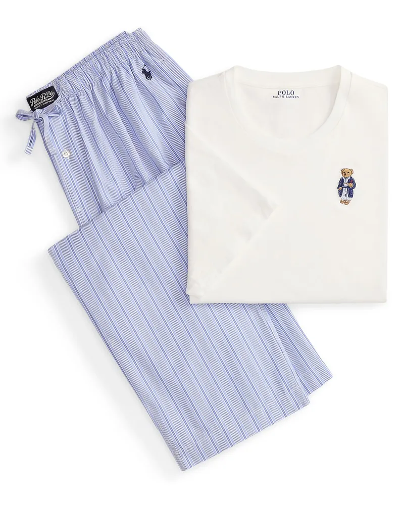Ralph Lauren Schlafanzug aus kurzärmligen Oberteil und langer Hose in Blau