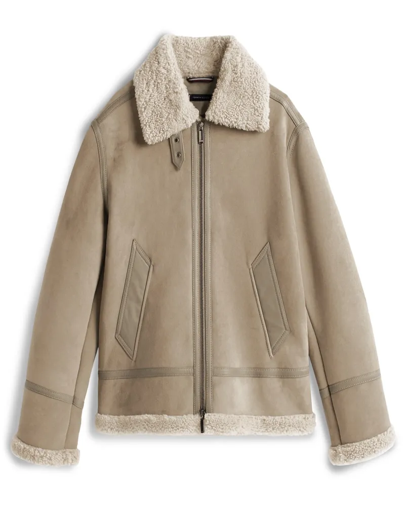 Tommy Hilfiger Velourslederjacke aus Lamm-Shearling in Braun