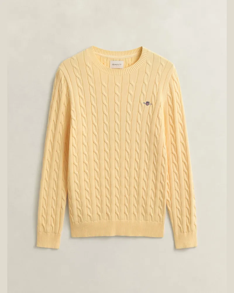 Gant Strick-Pullover mit Zopfmuster, Regular Fit in Gelb
