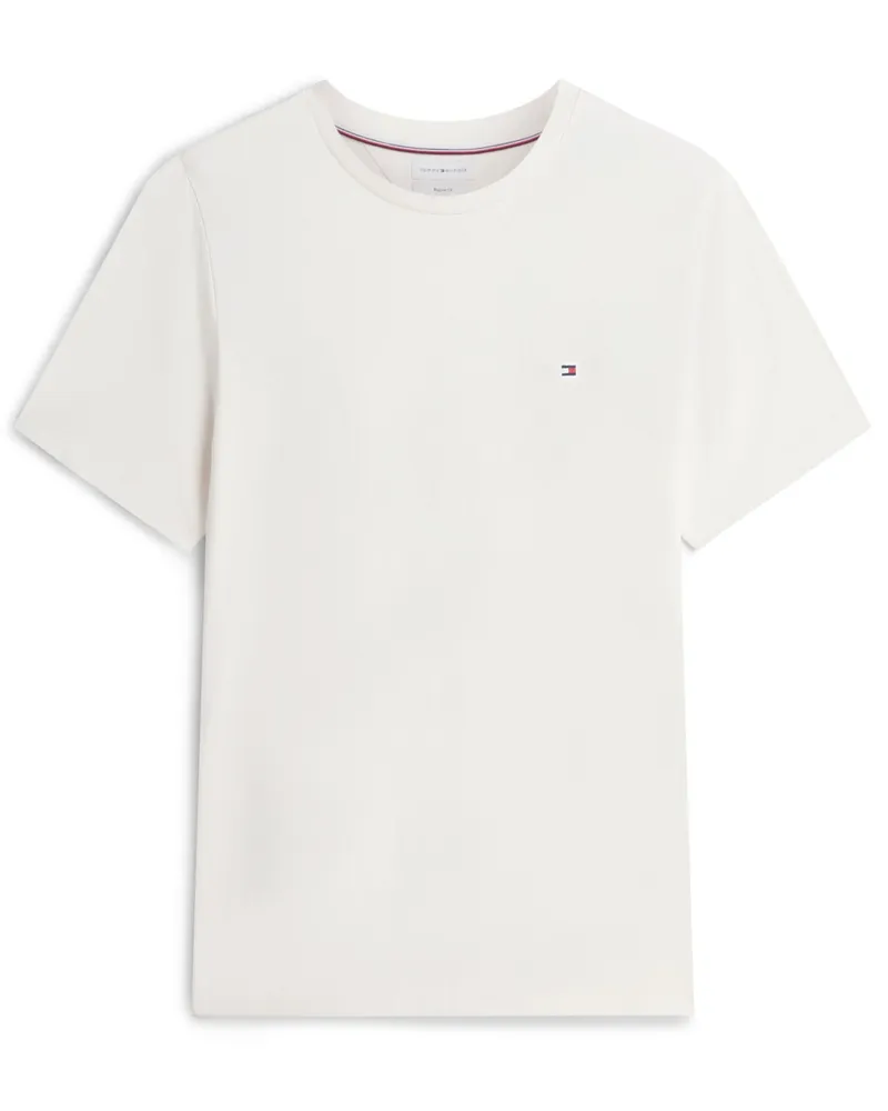 Tommy Hilfiger Softes T-Shirt mit kleiner Logo-Stickerei, Regular Fit in Offwhite