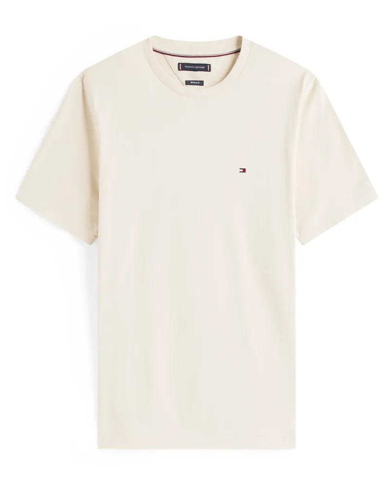 Tommy Hilfiger Softes T-Shirt mit kleiner Logo-Stickerei, Regular Fit in Offwhite