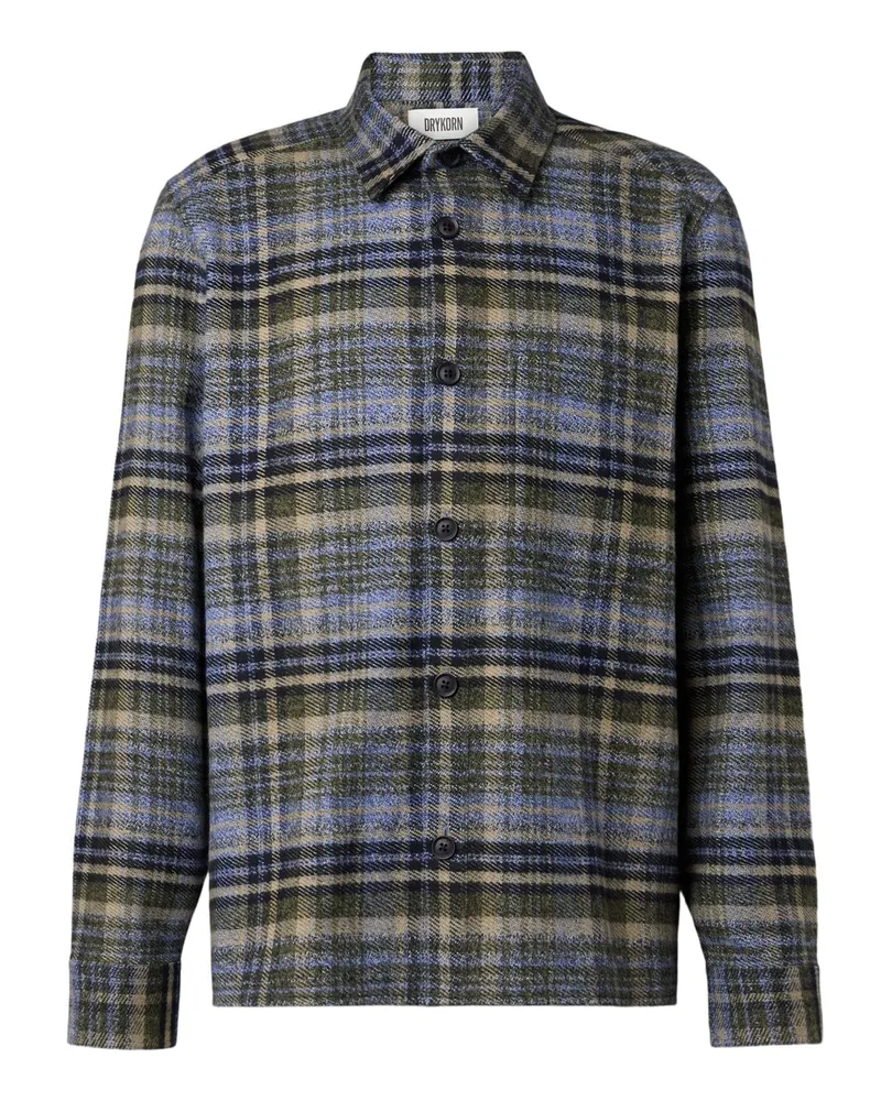 Drykorn Flanell-Overshirt mit Glencheck-Muster und Brusttasche in Oliv