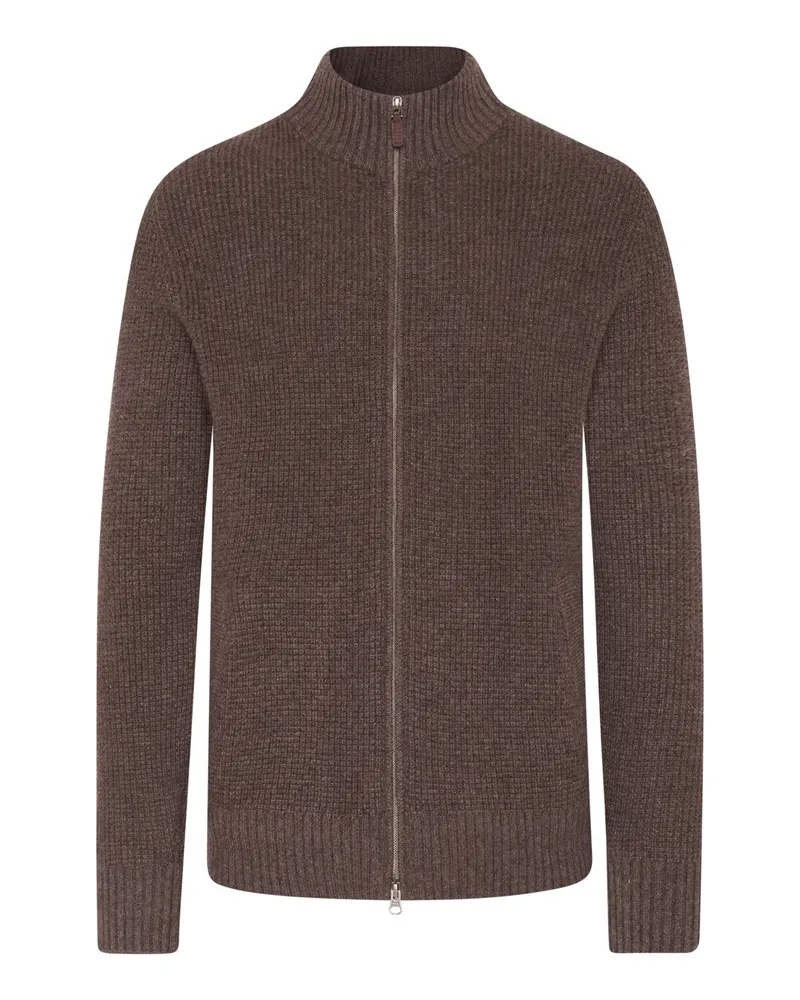 Tom Rusborg Strickjacke aus Kaschmir in Waffelstrick mit Zip in Braun