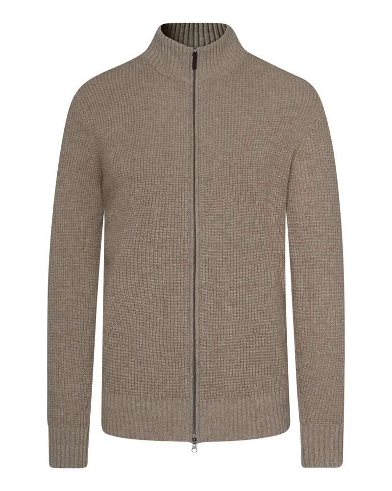 Tom Rusborg Strickjacke aus Kaschmir in Waffelstrick mit Zip in Braun