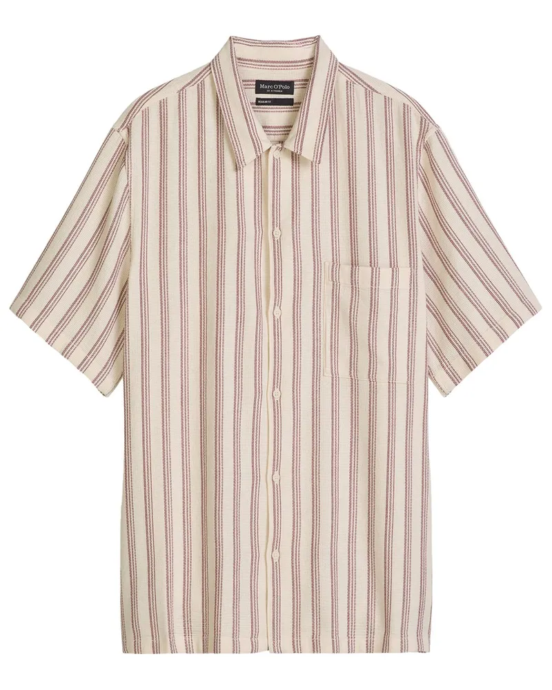 Marc O'Polo Strick-Kurzarmhemd mit Streifen und Brusttasche, Regular Fit in Beige