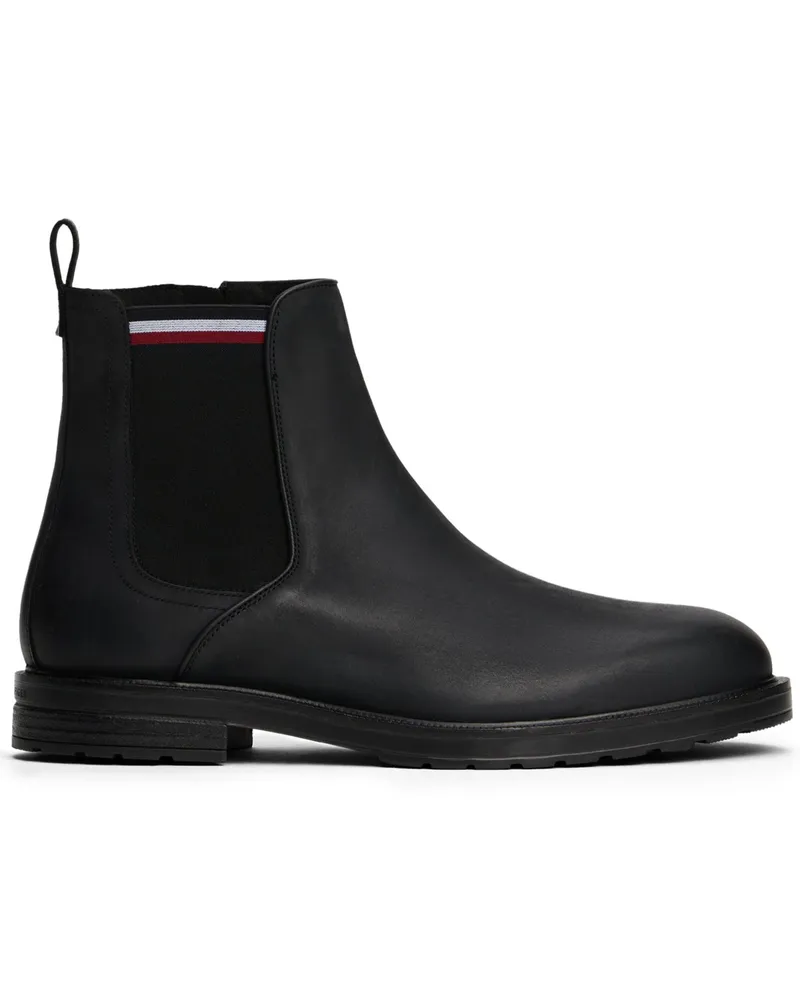 Tommy Hilfiger Gefütterte Chelsea-Boots aus Glattleder mit seitlichem Reißverschluss in Schwarz