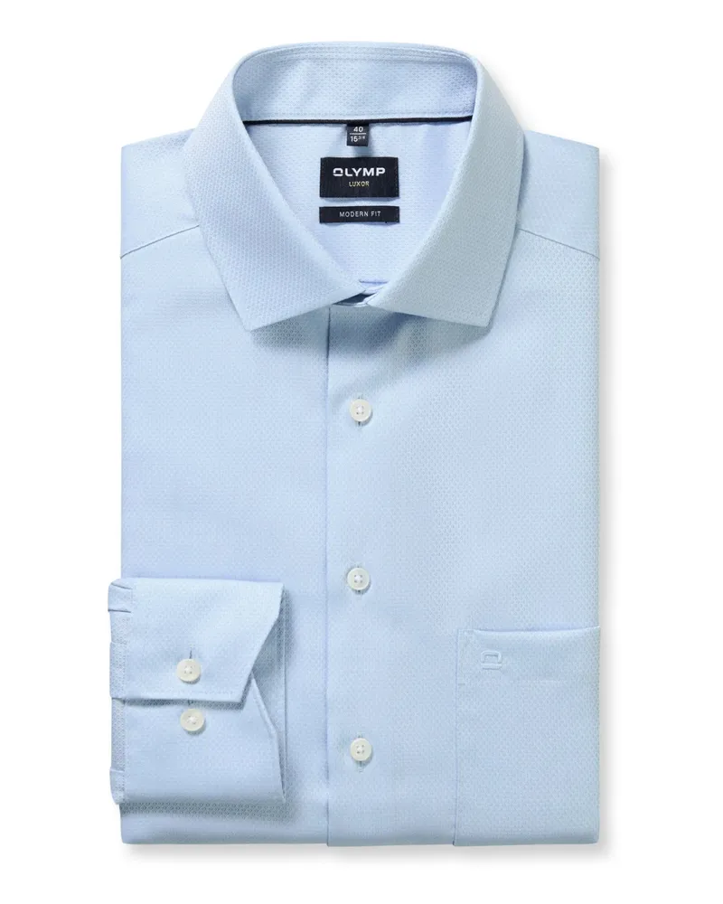 Olymp Luxor, Modern Fit, Strukturiertes Baumwollhemd mit Brusttasche in Hellblau
