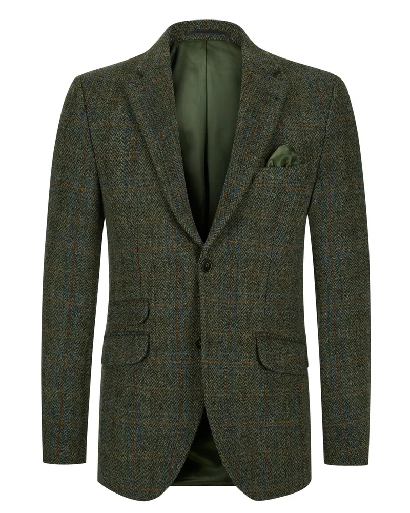 Wellington of Bilmore Harris Tweed-Sakko London mit Ellenbogenpatches, Regular Fit in Grün