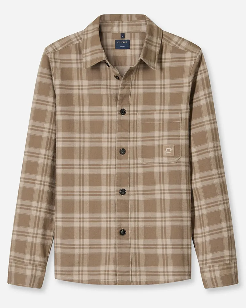 Olymp Overshirt aus Baumwolle mit Glencheck-Muster in Beige