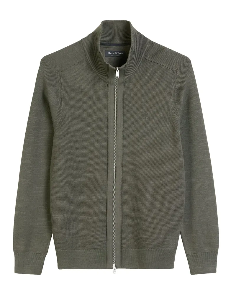 Marc O'Polo Strickjacke aus Baumwoll-Perlstrick mit Label-Aufnäher in Oliv