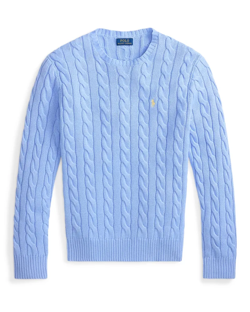 Ralph Lauren Rundhalspullover mit Zopfstrickmuster und kleiner Pony-Stickerei in Hellblau