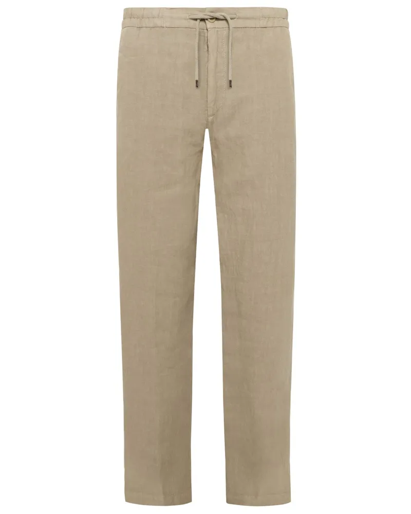 Alberto Leinenhose mit Dehnbund und Tunnelzug, Wide Fit in Beige