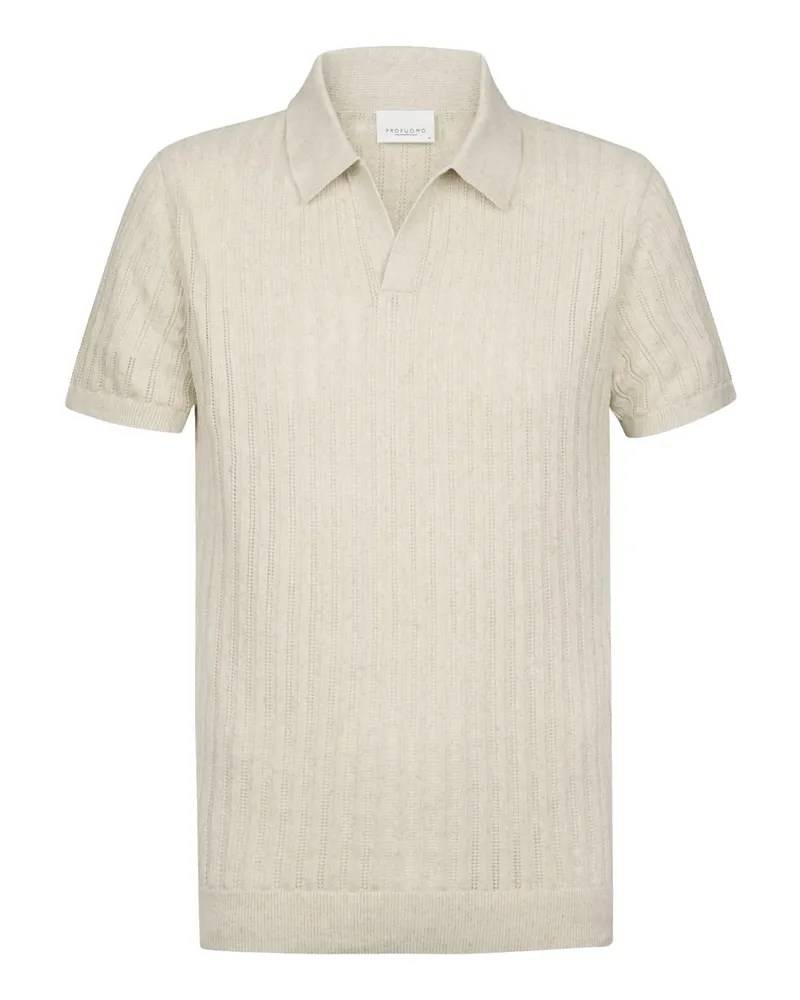Profuomo Poloshirt aus einem gestreiften Baumwollstrick mit Leinen in Offwhite