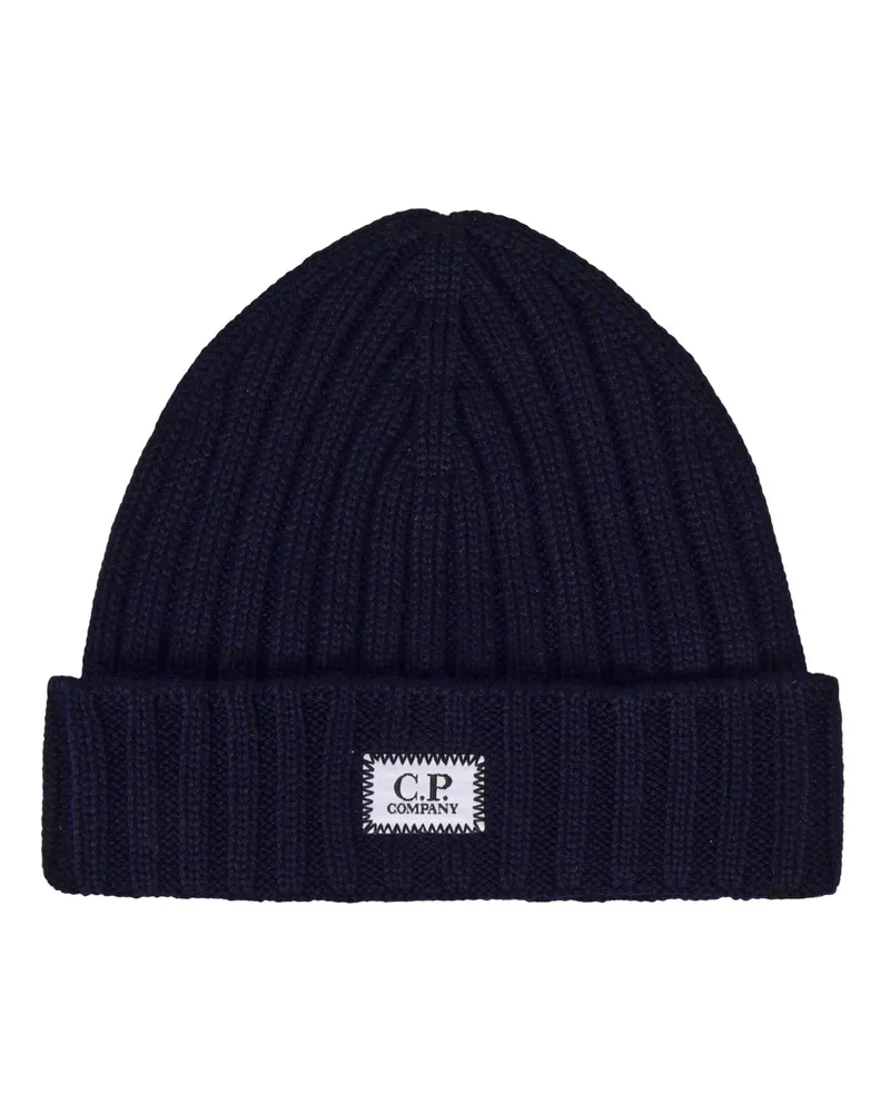 C.P. Company Grobstrick-Mütze aus Merinowolle mit Label-Aufnäher in Marine