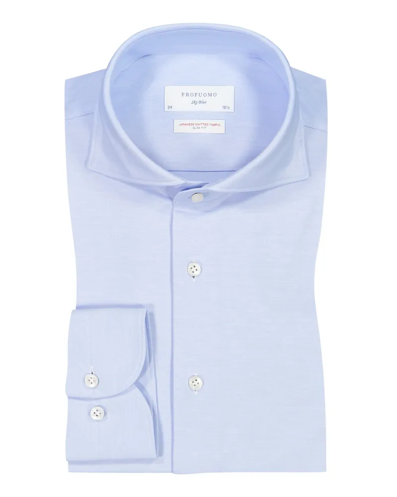 Profuomo Hemd in Jersey-Qualität, Slim Fit in Mittelblau