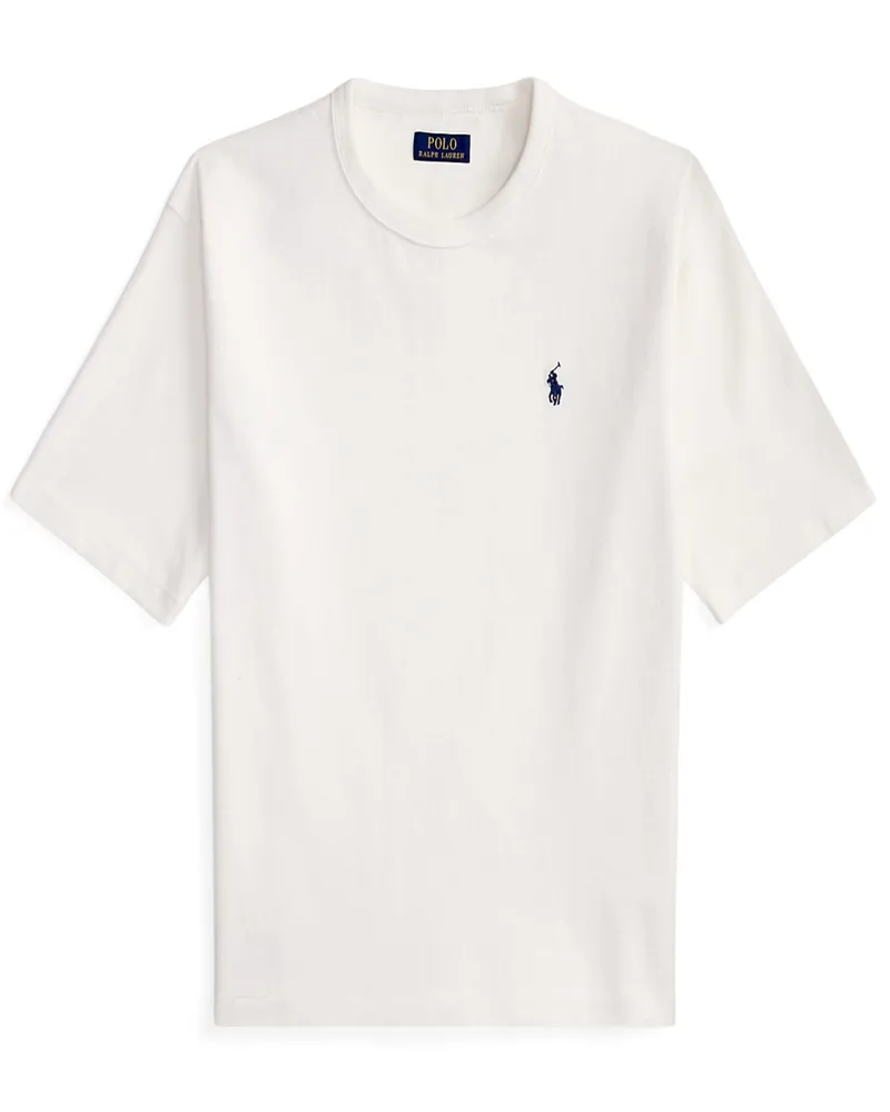 Ralph Lauren Strick-T-Shirt mit Logo-Stickerei, Classic Fit in Weiß