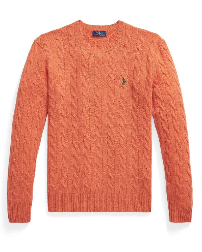 Ralph Lauren Zopfstrick-Pullover mit Kaschmiranteil und Pony-Stickerei in Orange