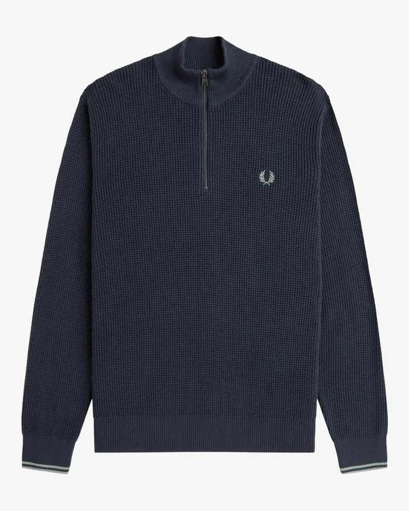 Fred Perry Softer Troyer in Waffelstrick mit Logo-Stickerei in Mittelblau