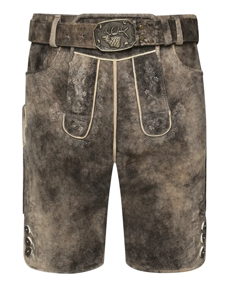 Spieth & Wensky Trachtenlederhose mit Reliefstickereien und Hirschgürtel in Dunkelbraun