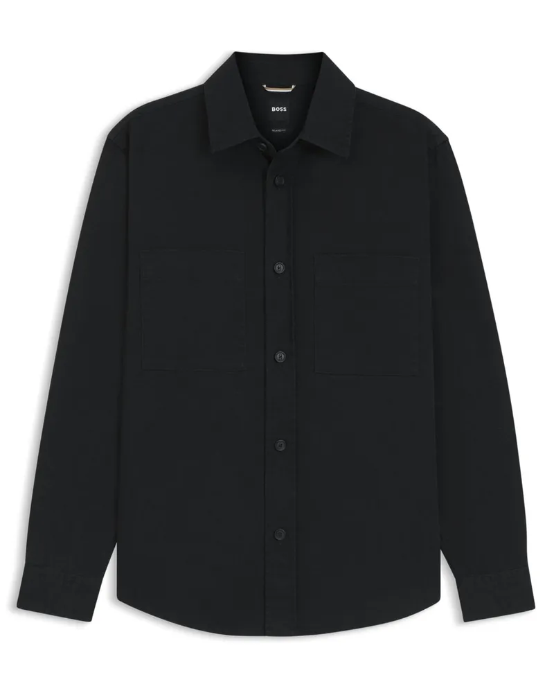 HUGO BOSS Leichtes Overshirt aus Baumwolle mit Brusttaschen, Relaxed Fit in Schwarz