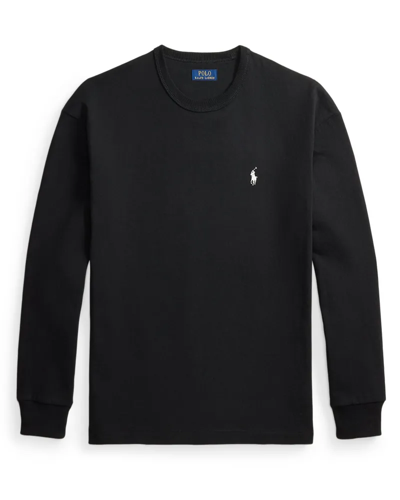 Ralph Lauren Langarm-Strickshirt aus Baumwolle mit Logo-Stickerei, Relaxed Fit in Schwarz