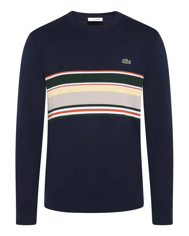 Lacoste Softer Rundhalspullover mit Bruststreifen aus einem Baumwollmix in Marine
