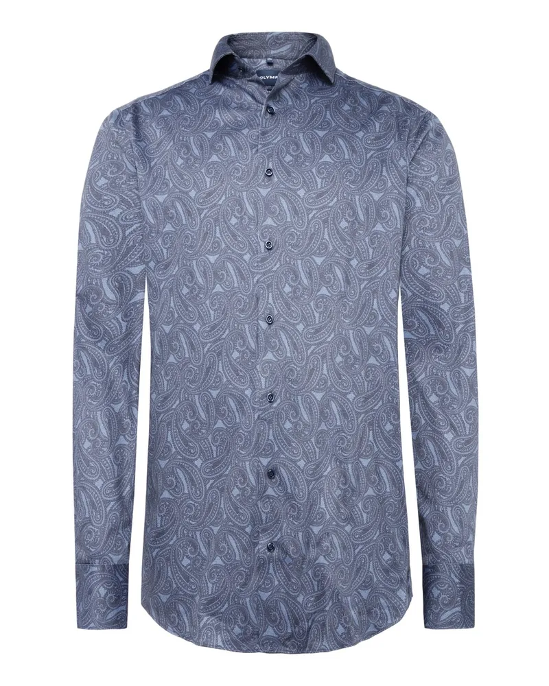 Olymp Luxor, Modern Fit, Jersey-Hemd mit Paisley-Muster und Kentkragen in Grau