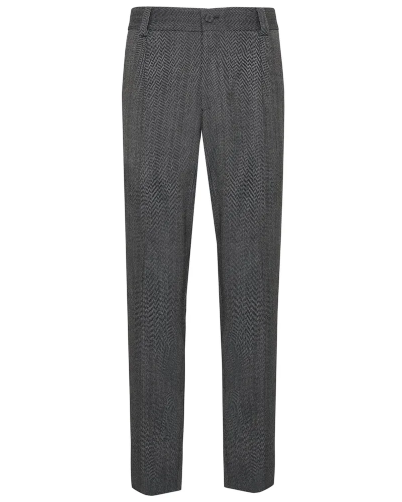 HUGO BOSS Anzughose mit Fischgrätwebmuster und Bundfalte, Modern Fit in Grau