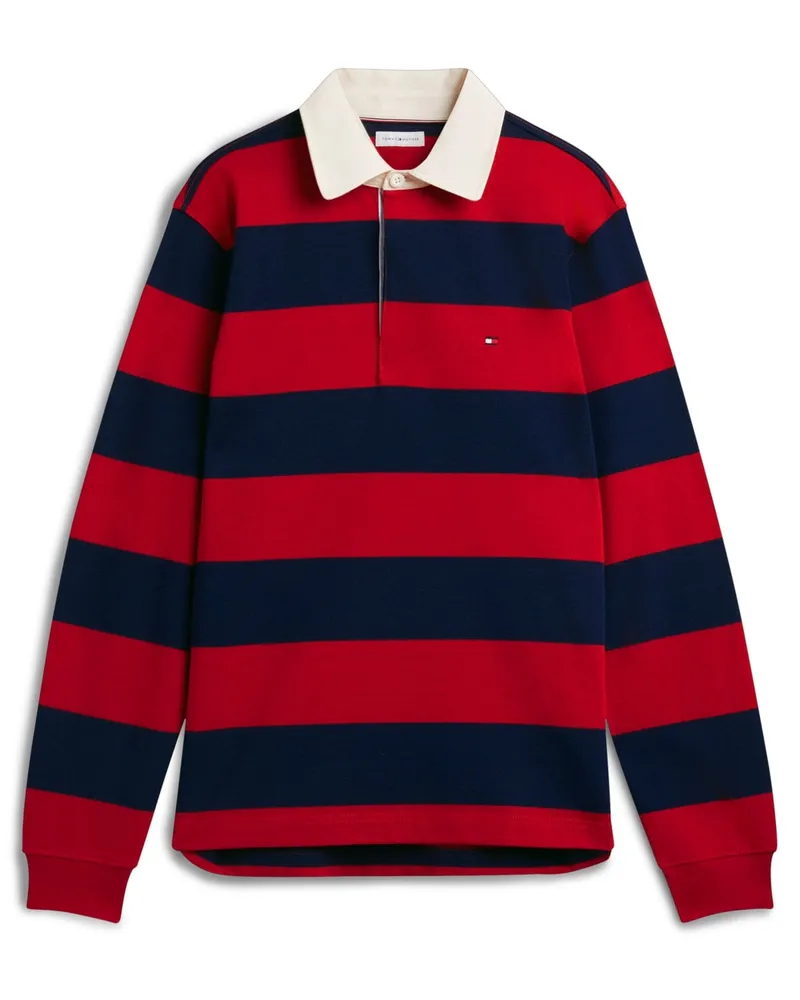 Tommy Hilfiger Rugbyshirt aus Baumwolle mit breitem Ringelstreifen in Rot