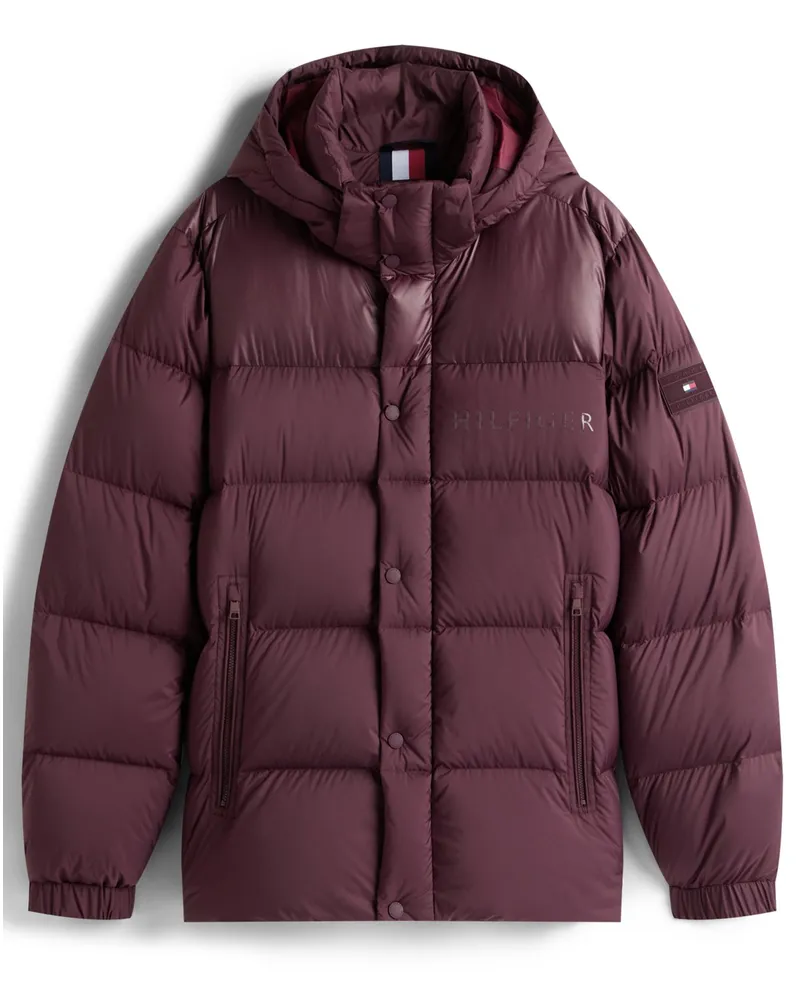 Tommy Hilfiger Wasserabweisende Puffer-Kapuzenjacke mit Daunenfüllung in Bordeaux