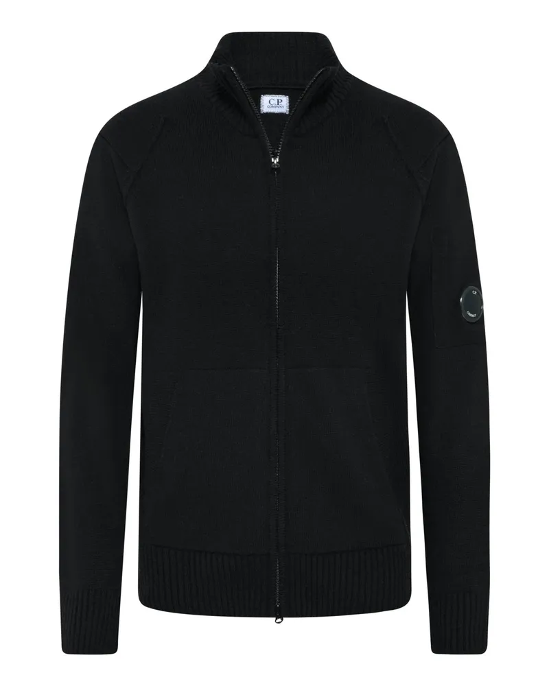 C.P. Company Softe Strickjacke mit Lammwolle und Zip in Schwarz