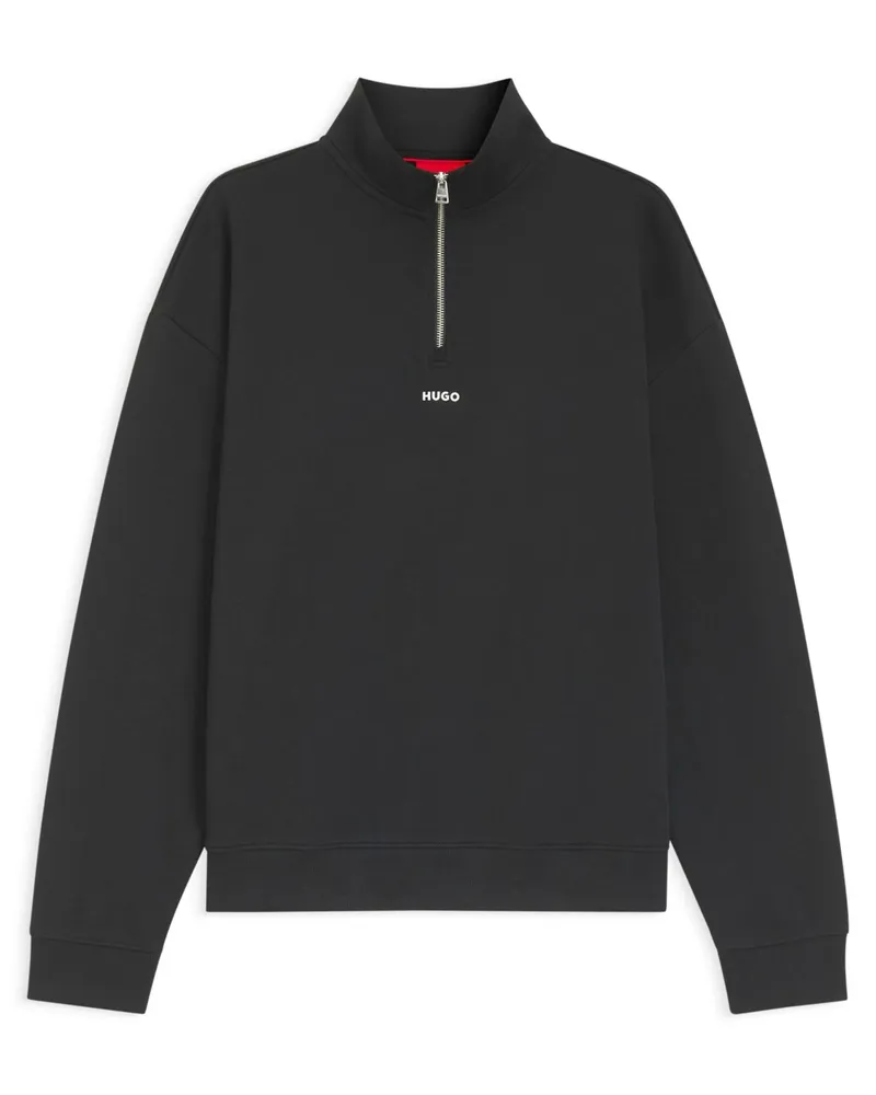 HUGO BOSS Sweat-Troyer mit dezentem Label-Schriftzug in Schwarz