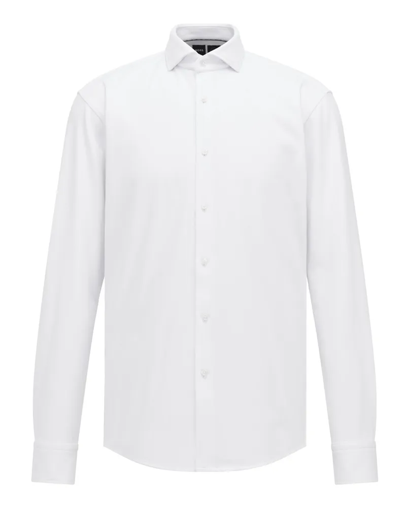 HUGO BOSS Hemd in Minimalstruktur, Performance Stretch, Regular Fit in Weiß