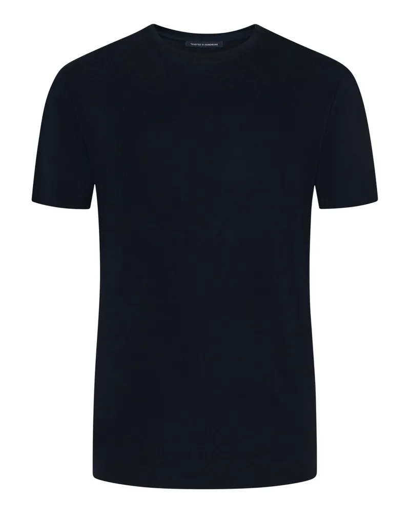 Trusted Handwork Unifarbenes Basic T-Shirt aus Pima-Baumwolle mit O-Neck in Marine