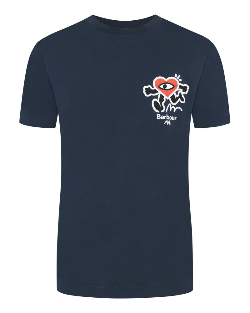 Barbour T-Shirt mit rückseitigem Camping-Motiv, Relaxed Fit in Marine