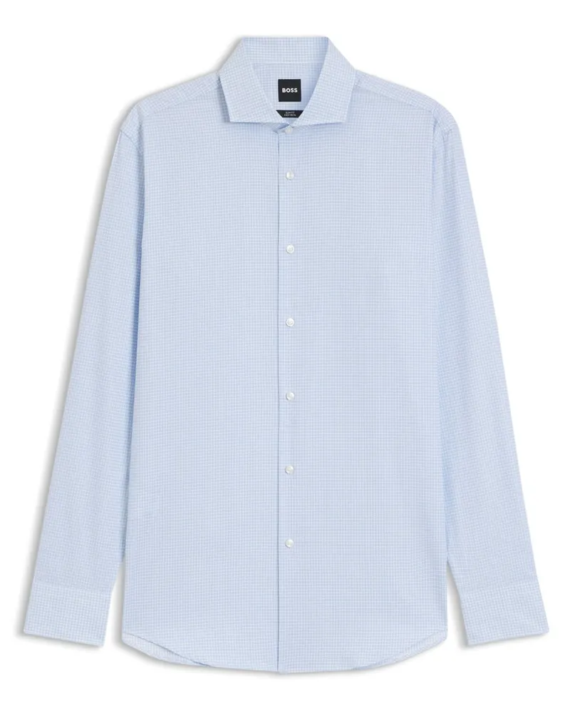HUGO BOSS Leichtes Stretch-Hemd mit Kleinkaromuster, Slim Fit in Hellblau