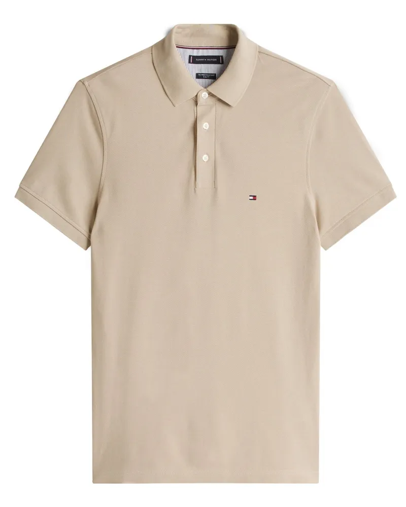 Tommy Hilfiger Piqué-Poloshirt 1985 mit Stretch und Flag-Stickerei, Slim Fit in Beige