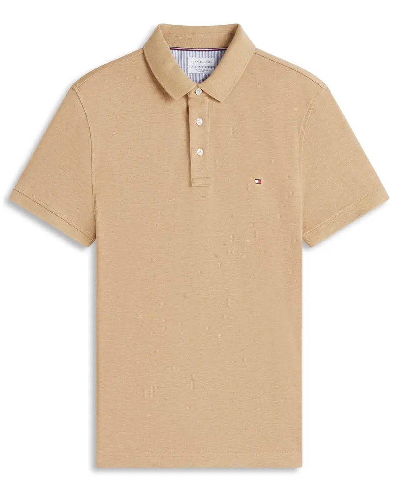 Tommy Hilfiger Stretch-Poloshirt 1985 mit Flag-Stickerei, Slim Fit in Beige