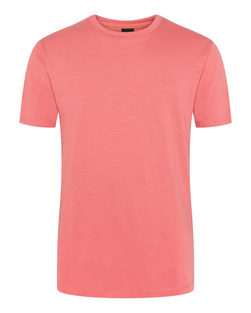 HUGO BOSS Leichtes T-Shirt mit gummiertem Logo-Schriftzug in Rosenrot