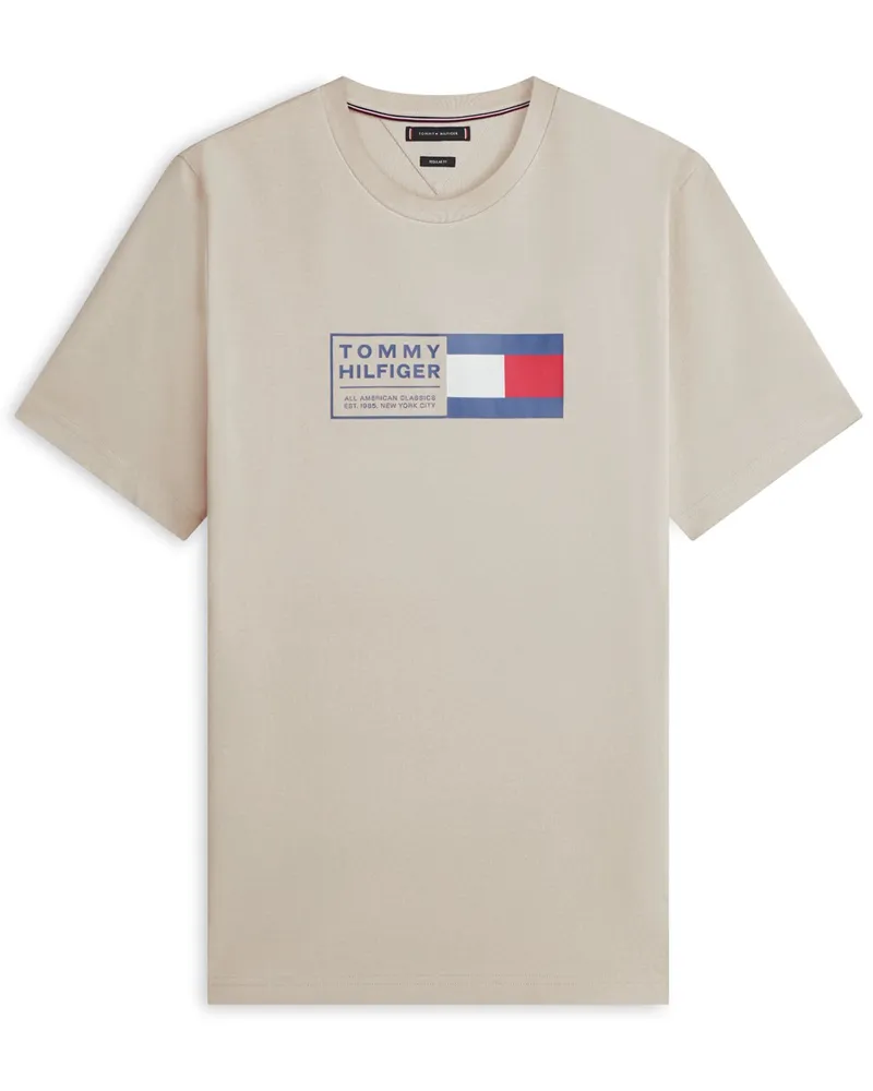 Tommy Hilfiger T-Shirt aus Baumwolle mit Label-Frontprint, Regular Fit in Beige