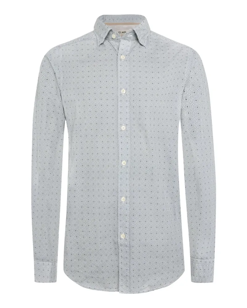 FIL NOIR Gemustertes Baumwollhemd mit Kentkragen in Grün