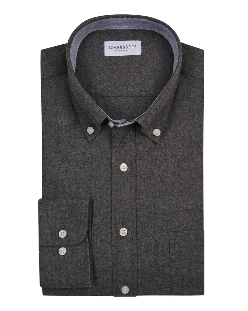 Tom Rusborg Flanellhemd aus Baumwolle mit Button-Down-Kragen in Anthrazit