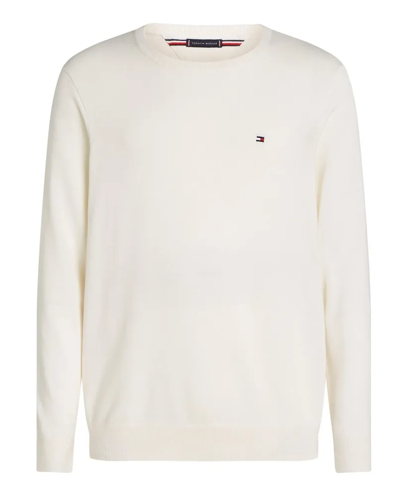 Tommy Hilfiger Leichter Pullover aus Baumwolle mit Flag-Aufnäher in Offwhite
