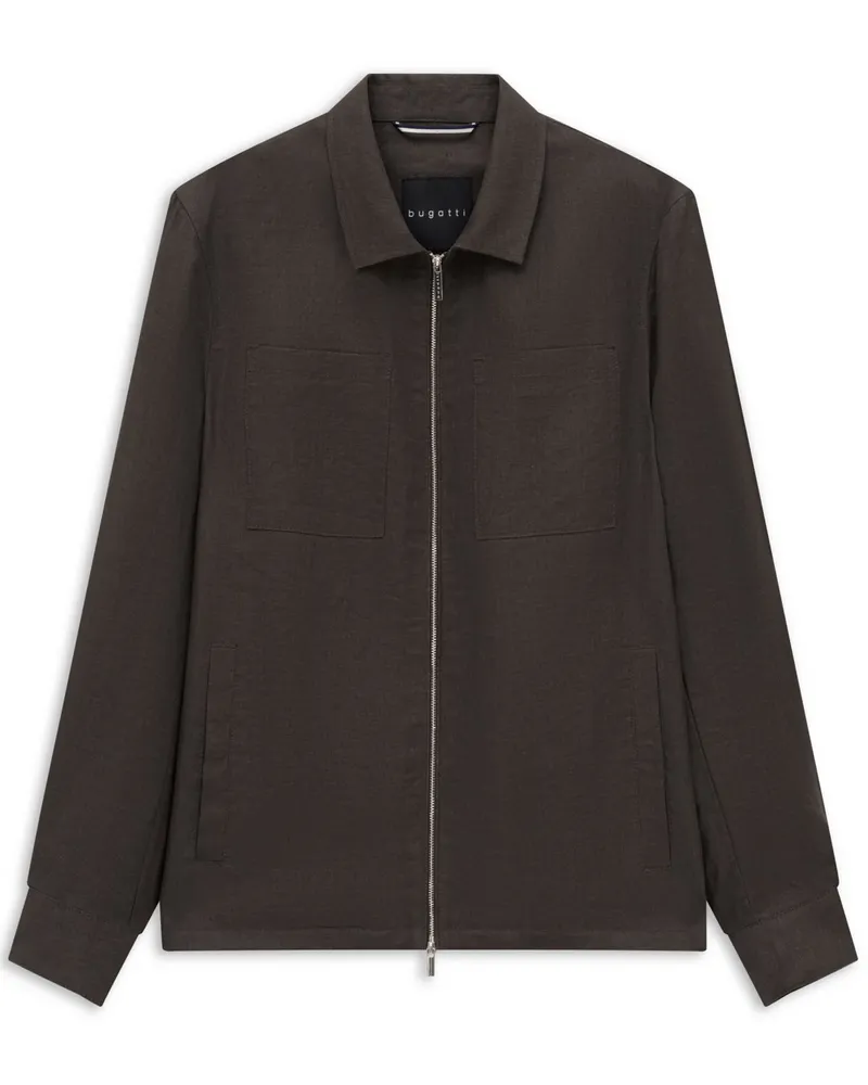 Bugatti Sommerliches Overshirt aus Leinen mit Zip in Braun