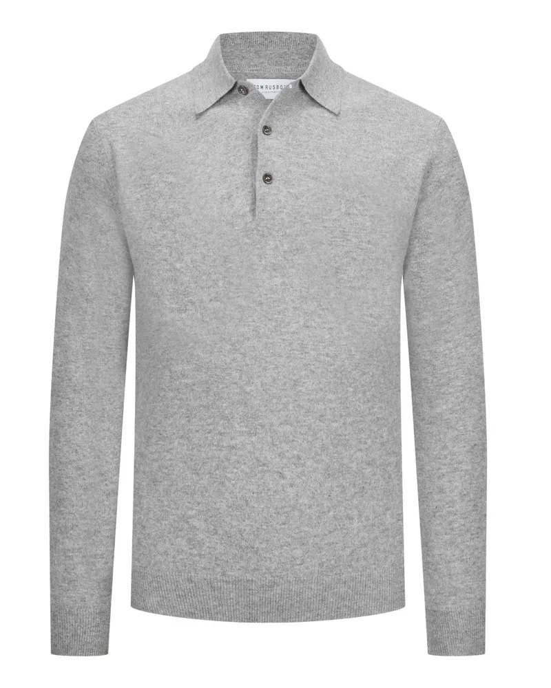 Tom Rusborg Softes Langarm-Poloshirt aus Kaschmir in Silber