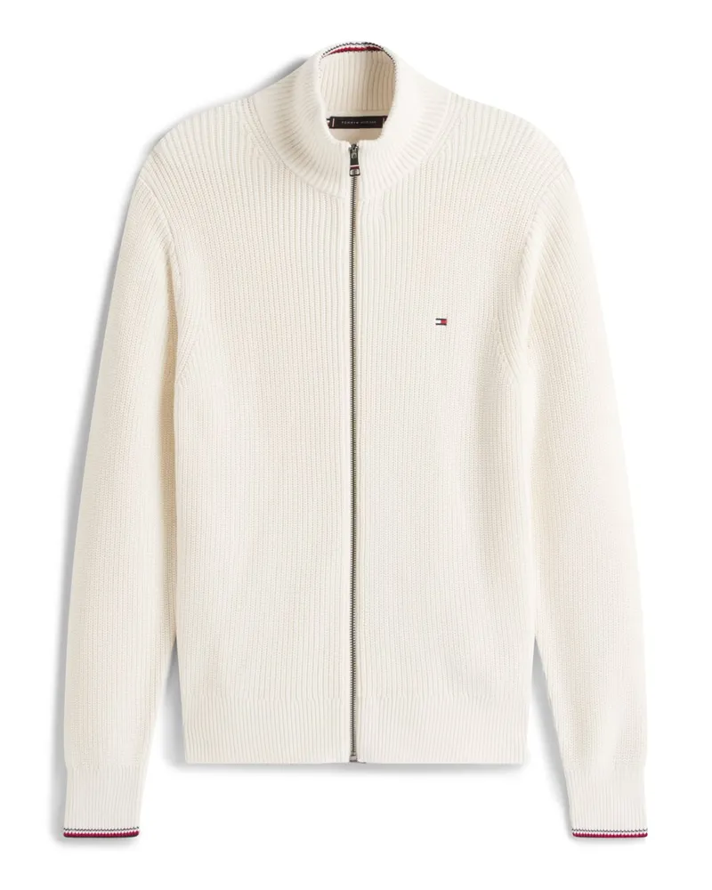 Tommy Hilfiger Strickjacke im Rippstrick mit Zip und Streifenakzenten in Offwhite