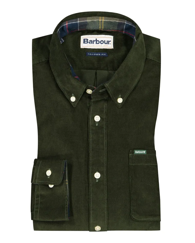 Barbour Unifarbenes Cordhemd mit Brusttasche, Tailored Fit in Grün